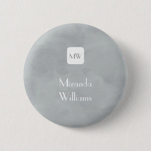 Badge Rond 5 Cm Monogramme et nom gris simple et chic