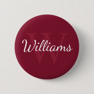 Badge Rond 5 Cm Monogramme et nom personnalisé Bourgogne rouge