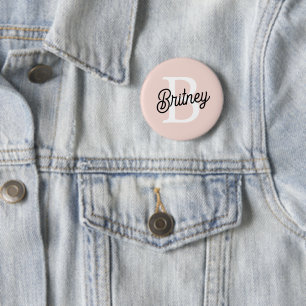 Badge Rond 5 Cm Monogramme et nom personnalisé moderne Pastel Pink