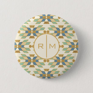 Badge Rond 5 Cm Monogramme  Extérieur Geo Step  Motif tribal