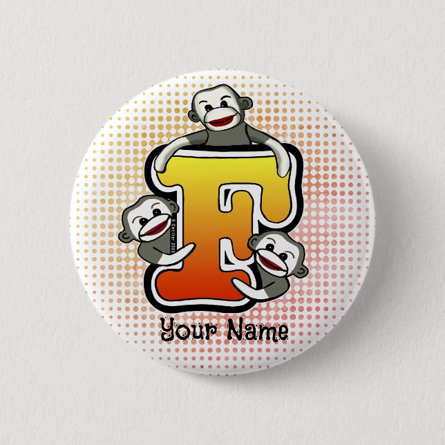 Badge Rond 5 Cm Monogramme F Sock Monkey (Devant)