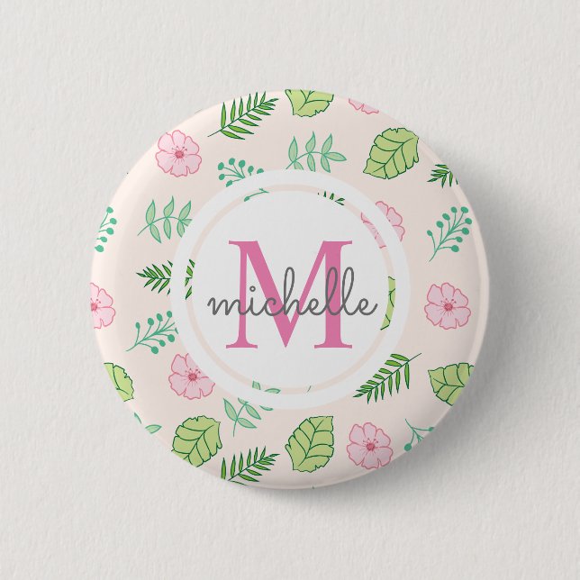 Badge Rond 5 Cm Monogramme floral chic moderne (Devant)