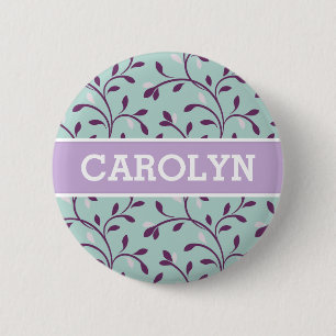 Badge Rond 5 Cm Monogramme floral de motif de turquoise en pastel