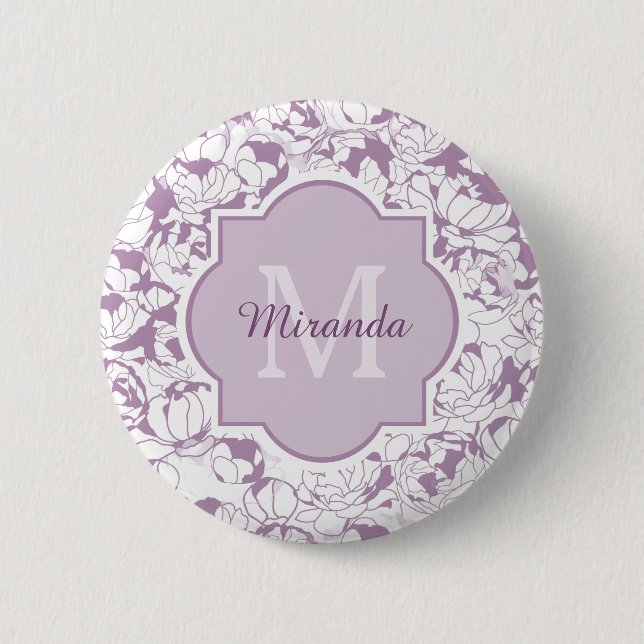 Badge Rond 5 Cm Monogramme Floral Moderne Avec Nom (Devant)