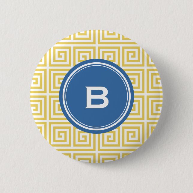 Badge Rond 5 Cm Monogramme géométrique principal grec jaune chic (Devant)