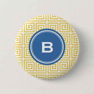 Badge Rond 5 Cm Monogramme géométrique principal grec jaune chic