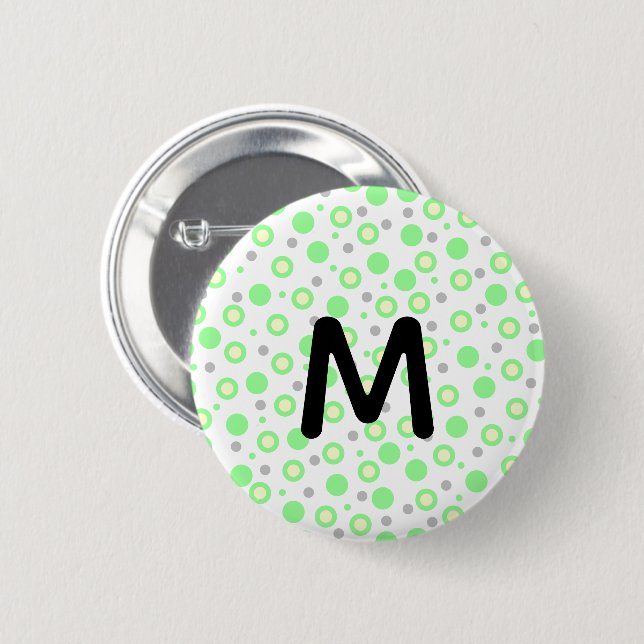 Badge Rond 5 Cm Monogramme Green Cream Gris Pois (Devant & derrière)