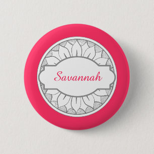 Badge Rond 5 Cm Monogramme Gris et rose moderne Motif de médaillon