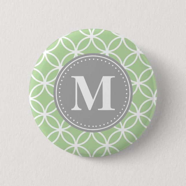 Badge Rond 5 Cm Monogramme gris vert à la menthe des cercles géomé (Devant)