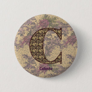 Badge Rond 5 Cm Monogramme Initial C Floral Vintage Personnalisé