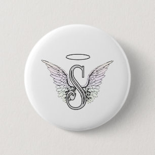 Badge Rond 5 Cm Monogramme initial de la lettre S avec des ailes