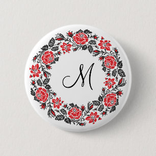Badge Rond 5 Cm Monogramme initial des roses rouges à point croisé