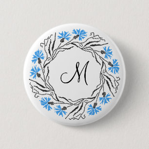 Badge Rond 5 Cm Monogramme initial du cercle de Cornflower de poin