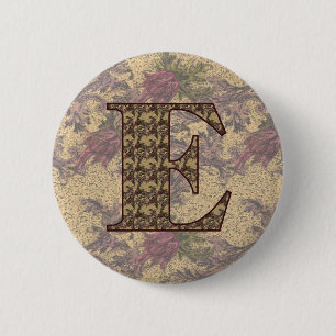 Badge Rond 5 Cm Monogramme initial E élégant bouton floral