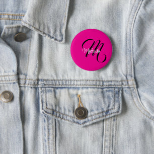 Badge Rond 5 Cm Monogramme initial nom moderne minimaliste rose ch