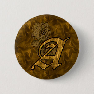 Badge Rond 5 Cm Monogramme Initiale A Élégante Fleur de Pivoine en