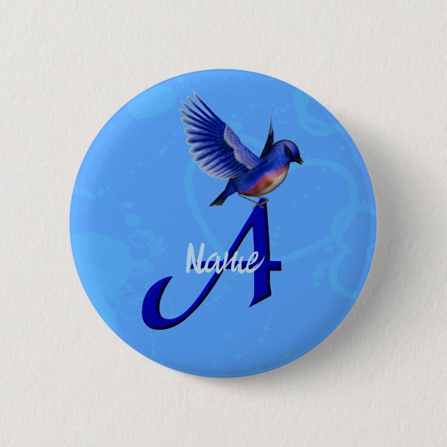 Badge Rond 5 Cm Monogramme Initiale A Personnalisé Bluebird (Devant)