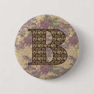 Badge Rond 5 Cm Monogramme Initiale B Élégant Floral Vintage 