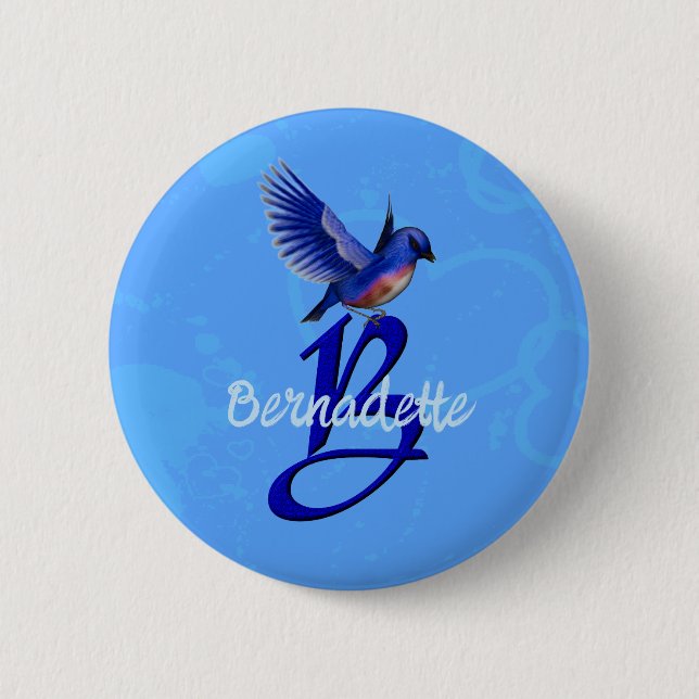 Badge Rond 5 Cm Monogramme Initiale B Personnalisé Bluebird (Devant)