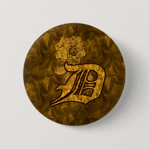 Badge Rond 5 Cm Monogramme Initiale D Élégante Fleur de Pivoine en