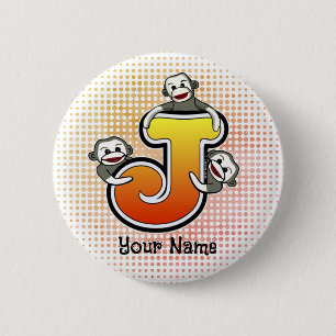 Badge Rond 5 Cm Monogramme J Sock Monkey