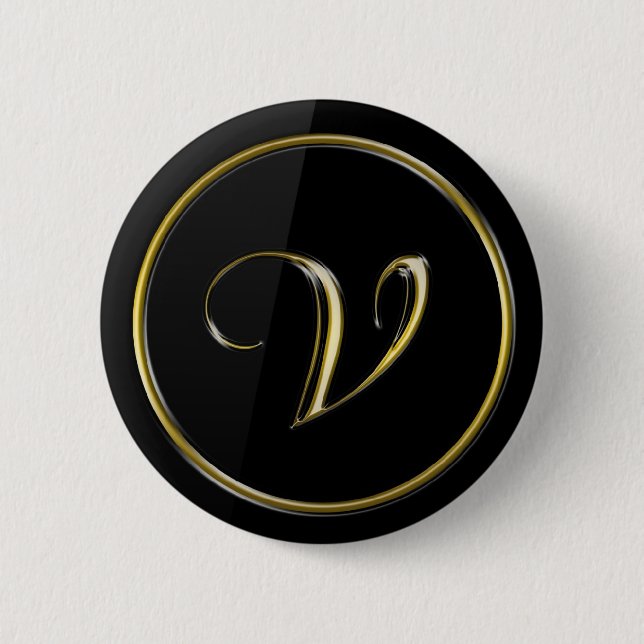 Badge Rond 5 Cm Monogramme "Lettre V" (Devant)