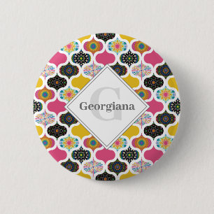 Badge Rond 5 Cm Monogramme Maximaliste Arc-en-ciel Dot Mandalas Pa