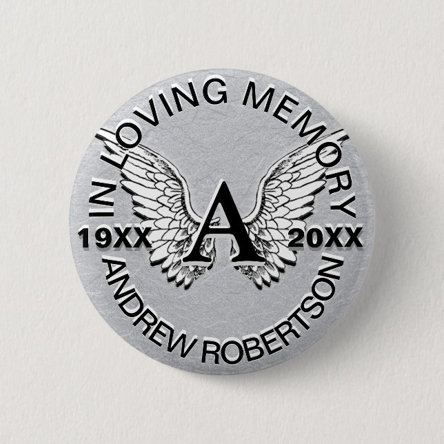 Badge Rond 5 Cm Monogramme | Mémorial | Angel Wings (Devant)