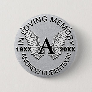 Badge Rond 5 Cm Monogramme Mémorial Angel Wings
