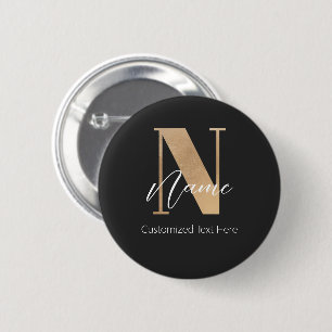 Badge Rond 5 Cm Monogramme moderne Initiale N & Nom Personnalisé