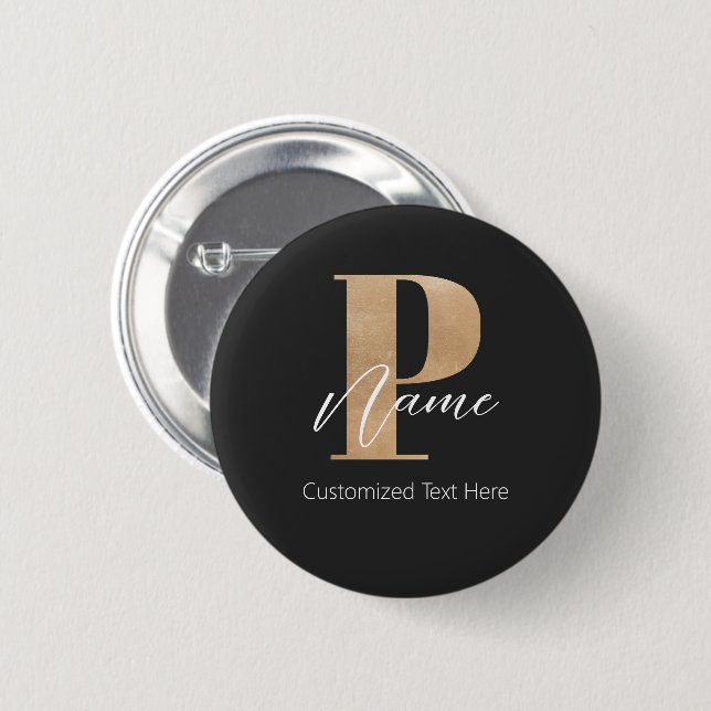 Badge Rond 5 Cm Monogramme moderne Initiale P & Nom Personnalisé (Devant & derrière)
