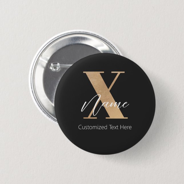 Badge Rond 5 Cm Monogramme Moderne Initiale X & Nom Personnalisé (Devant & derrière)