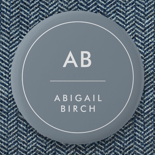 Badge Rond 5 Cm Monogramme Moderne Minimale Gris Bleu Dusky (Créateur téléchargé)