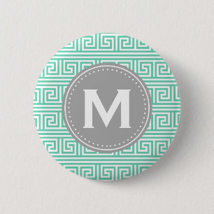 Badge Rond 5 Cm Monogramme Moderne Monnaie grecque Motif clé