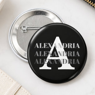 Badge Rond 5 Cm Monogramme Moderne Nom Noir Gris