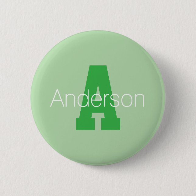 Badge Rond 5 Cm Monogramme moderne | Pale & Kelly Green (Devant)