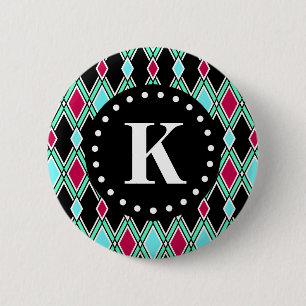 Badge Rond 5 Cm Monogramme Motif de diamants de la tribu des fille