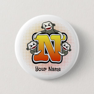 Badge Rond 5 Cm Monogramme N Sock Monkey