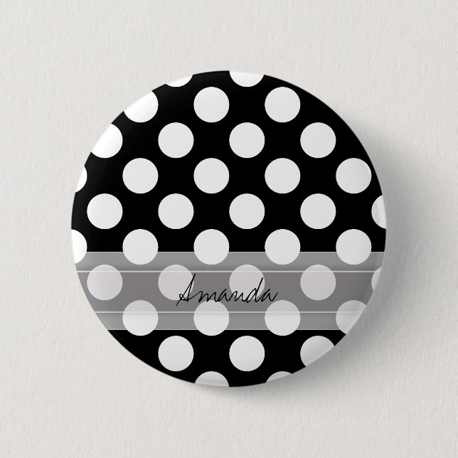 Badge Rond 5 Cm Monogramme Noir Blanc Chic Polka Motif (Devant)