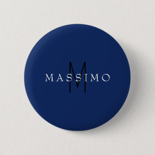 Badge Rond 5 Cm Monogramme Noir Professionnel Bleu Votre Nom