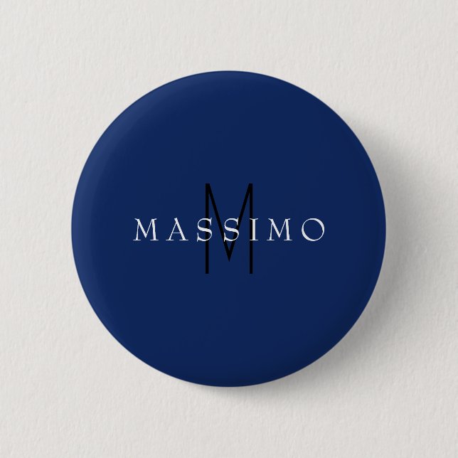 Badge Rond 5 Cm Monogramme Noir Professionnel Bleu Votre Nom (Devant)