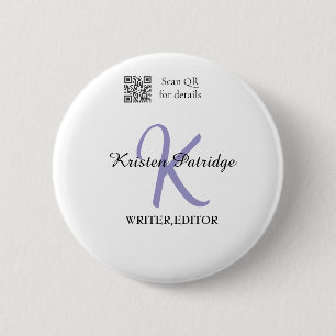 Badge Rond 5 Cm Monogramme nom écrivain violet modifier code QR en