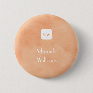 Badge Rond 5 Cm Monogramme orange de pêche simple et chic avec le