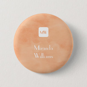 Badge Rond 5 Cm Monogramme orange de Pêche simple et chic avec nom