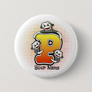 Badge Rond 5 Cm Monogramme P Sock Monkey