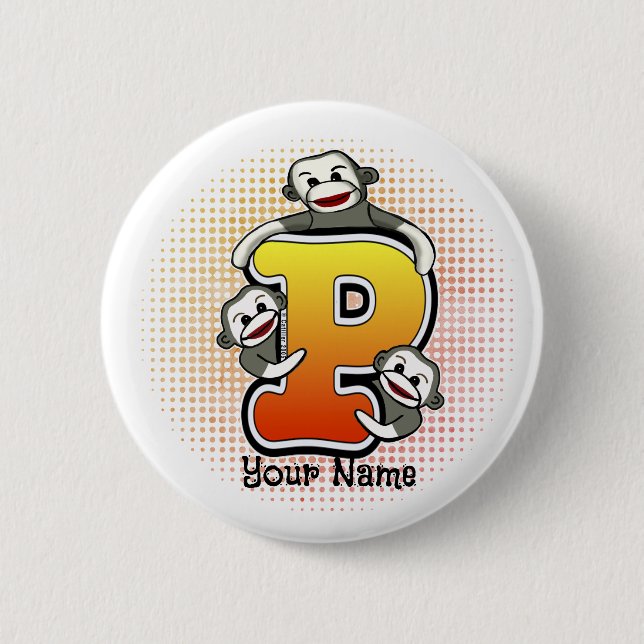 Badge Rond 5 Cm Monogramme P Sock Monkey (Devant)