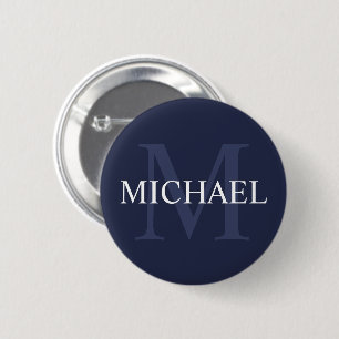 Badge Rond 5 Cm Monogramme personnalisé et nom Navy Blue