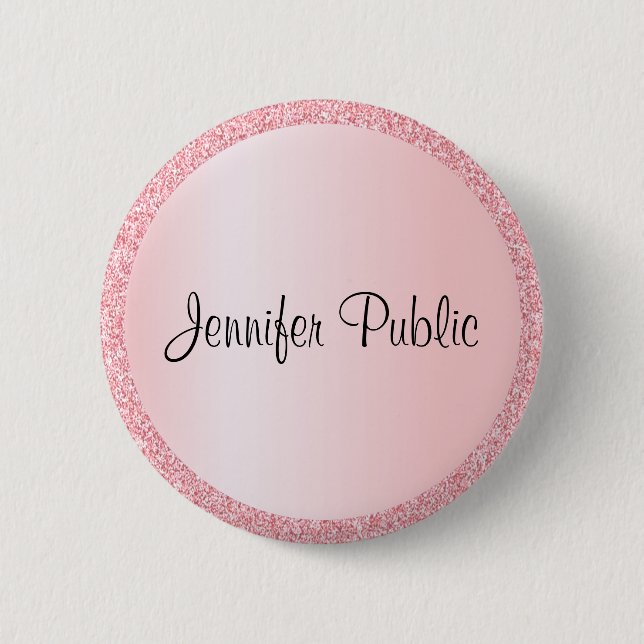 Badge Rond 5 Cm Monogramme personnalisé Modèle Élégant Rose or (Devant)