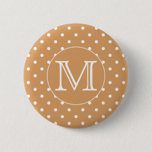 Badge Rond 5 Cm Monogramme personnalisé. Motif Polka Brown.