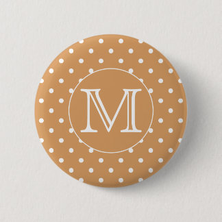 Badge Rond 5 Cm Monogramme personnalisé. Motif Polka Brown.